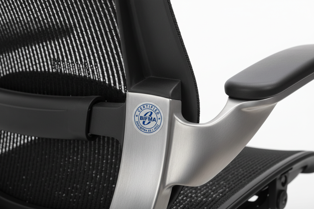 BIFMA certified ergonomic office chair showing quality craftsmanship and mesh back design