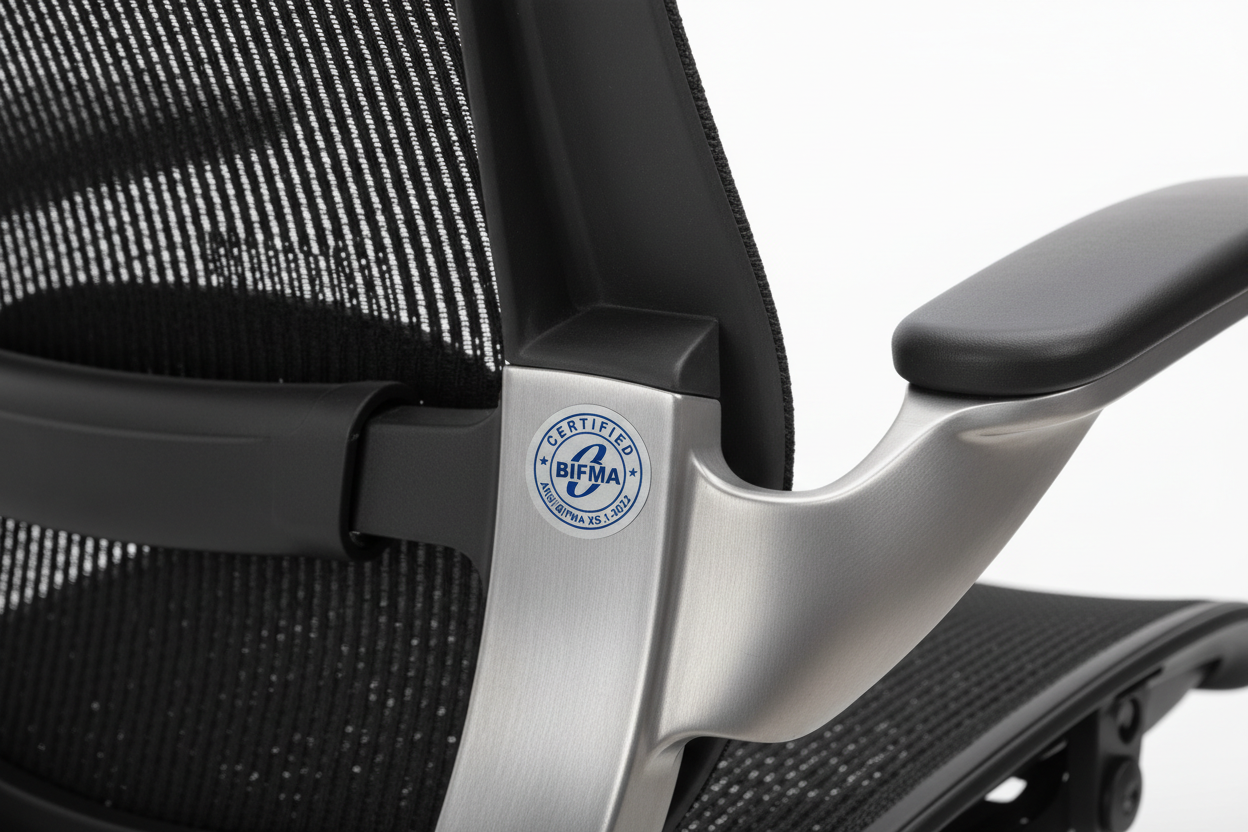 BIFMA certified ergonomic office chair showing quality craftsmanship and mesh back design