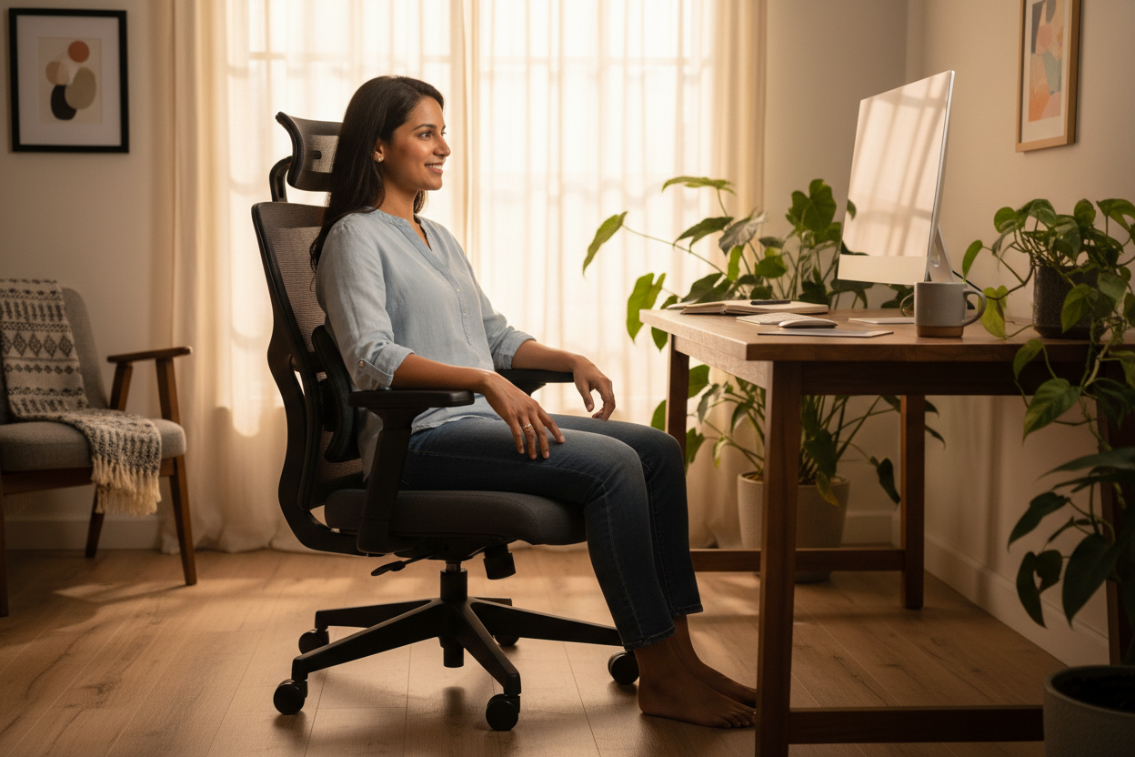 Best ergonomic office chair in India with adjustable lumbar support and breathable mesh back