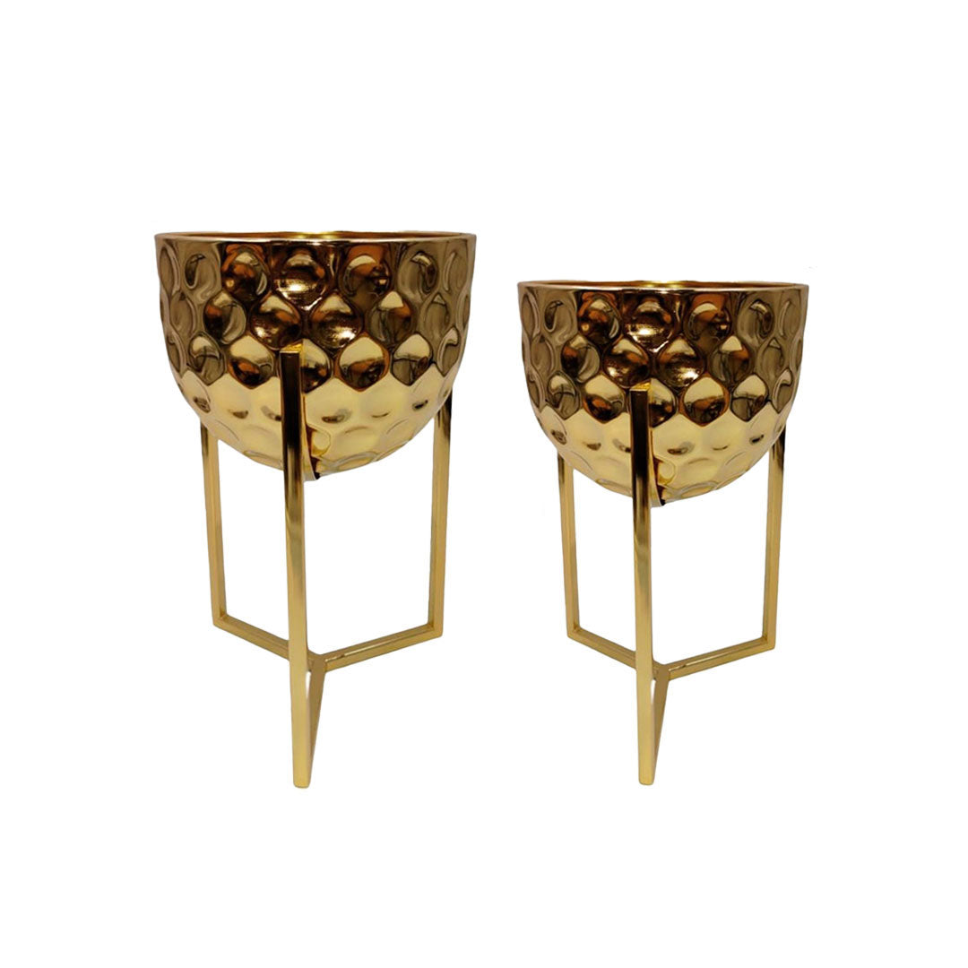 Luxury Brass Finish Indoor Metal Planters (Set of 2)