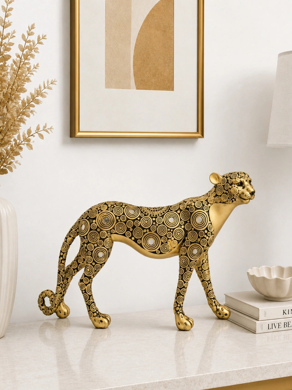 Ornate Gold Patterned Leopard Figurine