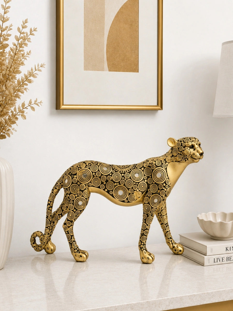 Ornate Gold Patterned Leopard Figurine