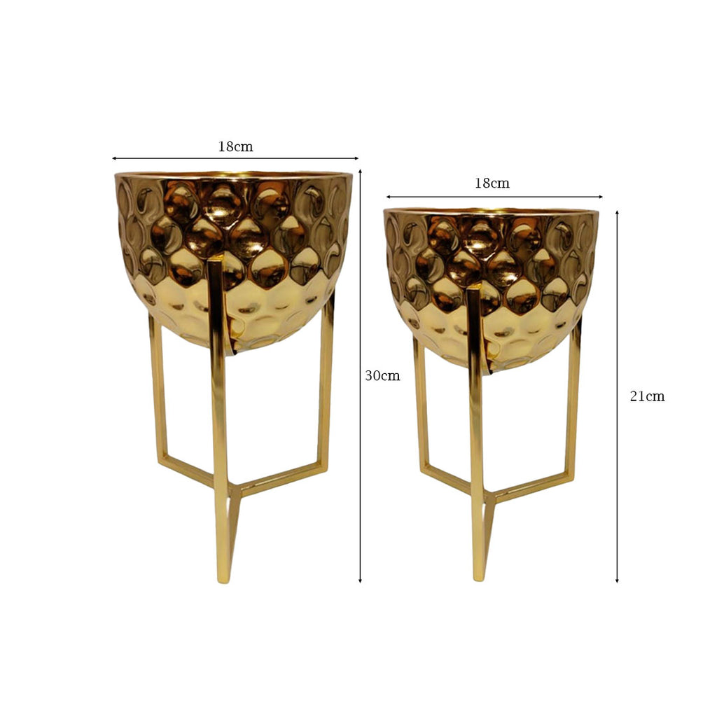Luxury Brass Finish Indoor Metal Planters (Set of 2)