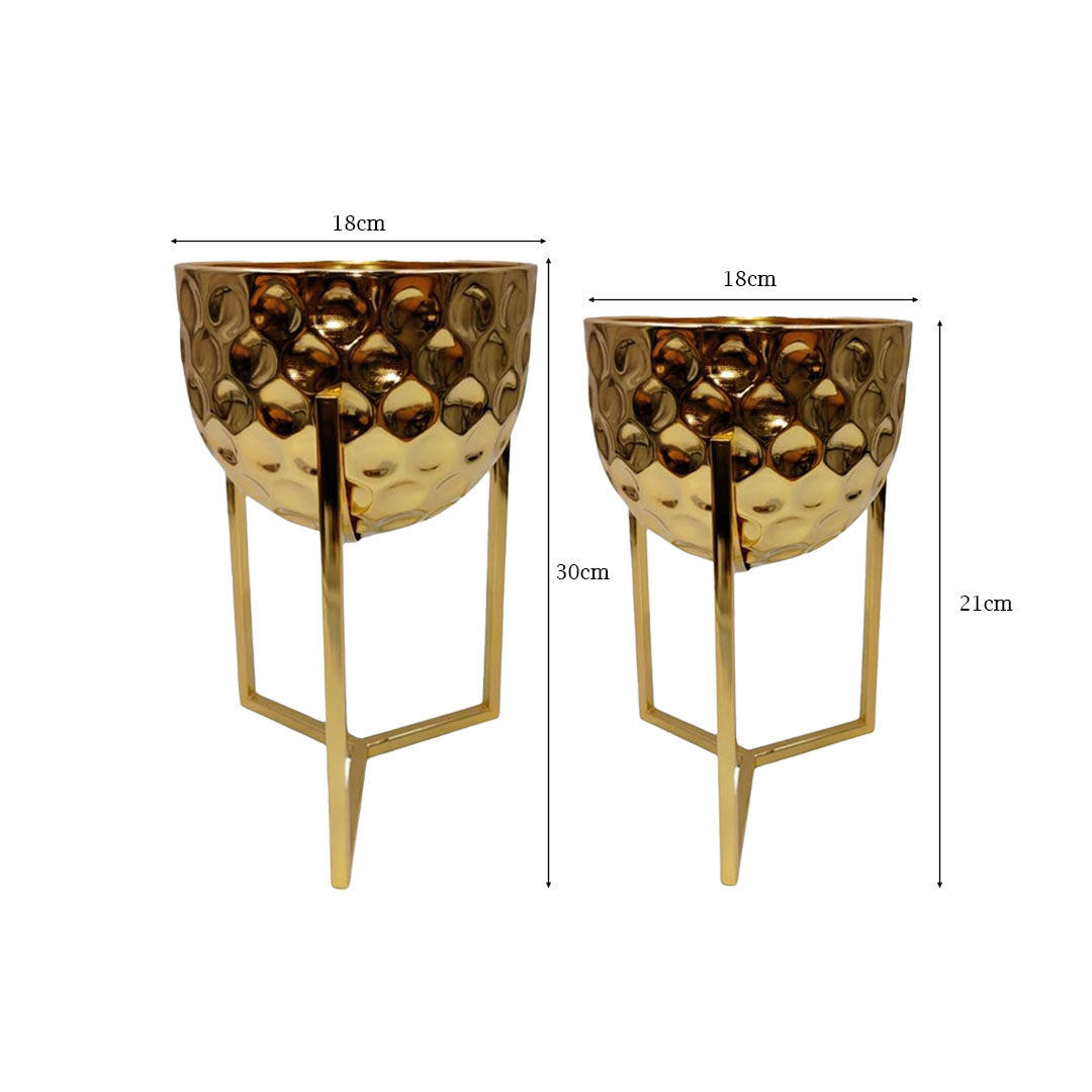 Luxury Brass Finish Indoor Metal Planters (Set of 2)