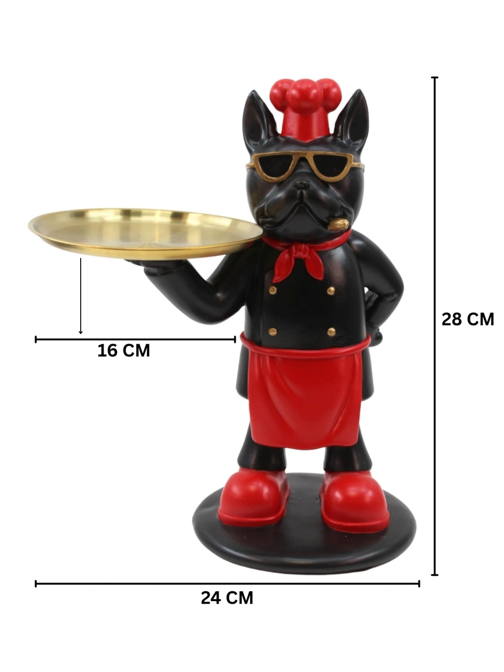 Decorative French Bulldog Butler Tabletop Statue with Metal Storage Tray