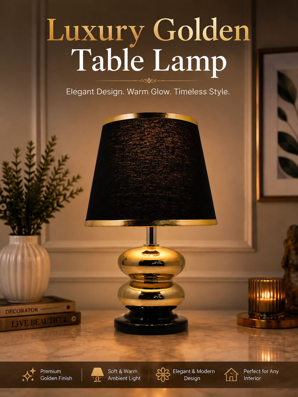 Luxury Black & Gold Table Lamp for Modern Home Decor