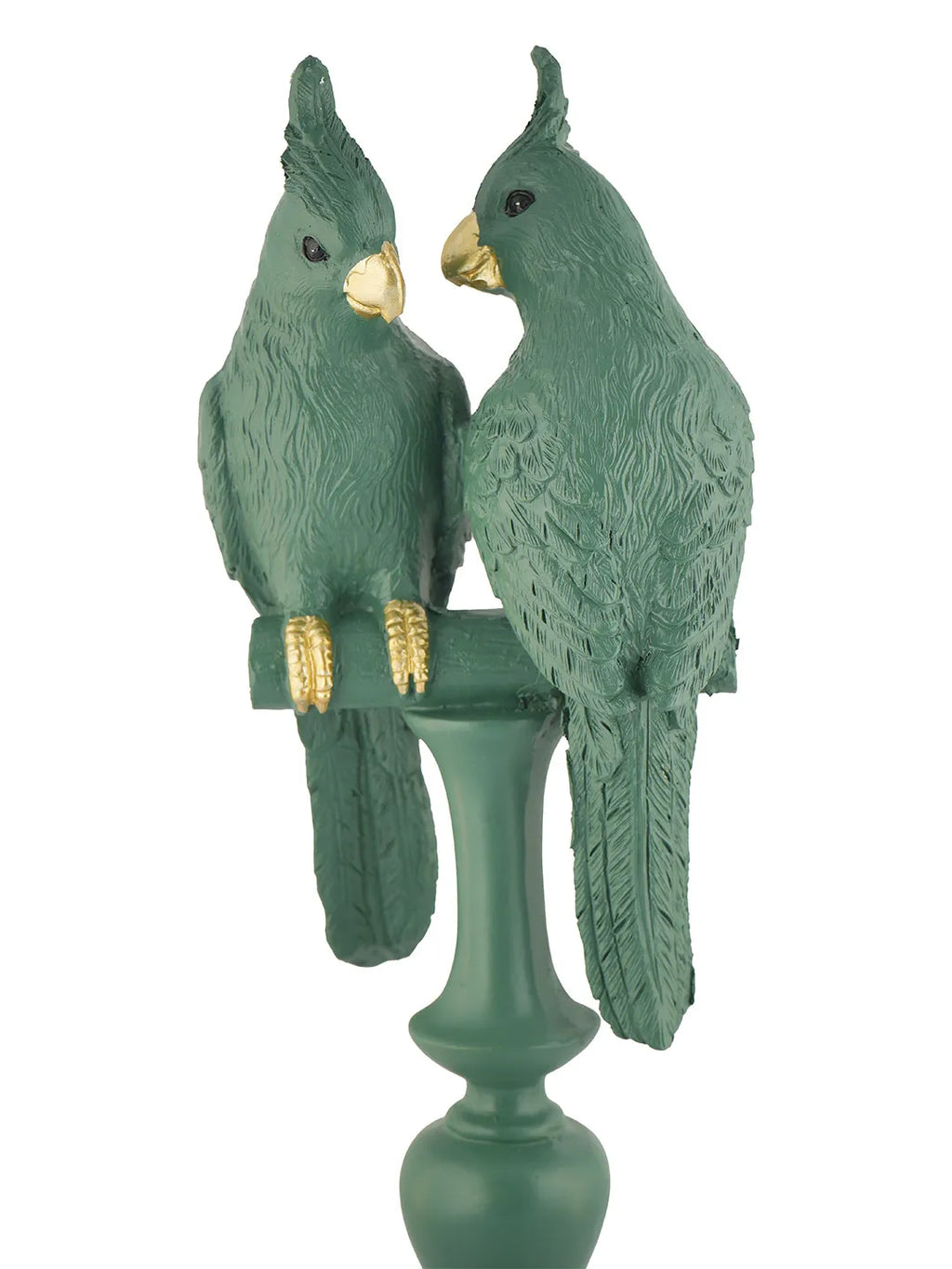 Elegant Green & Gold Lovebirds Parrot Statue