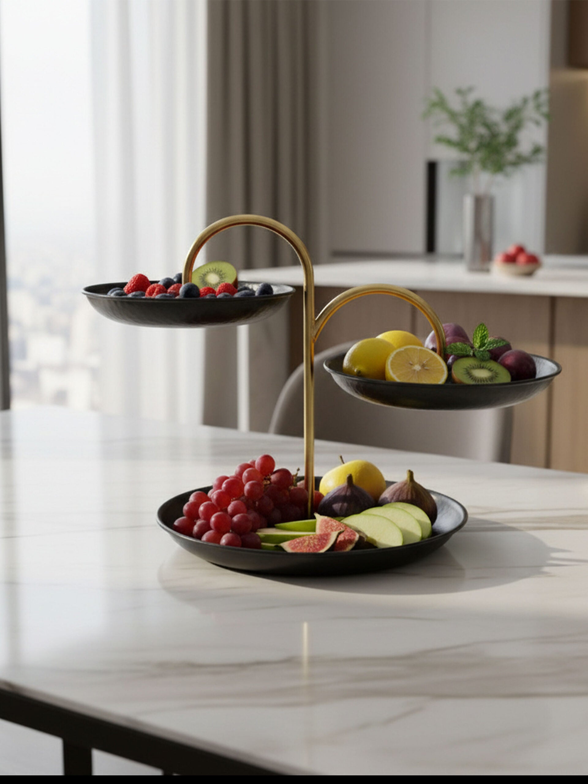 Modern 3-Tier Gold & Black Fruit Display Stand