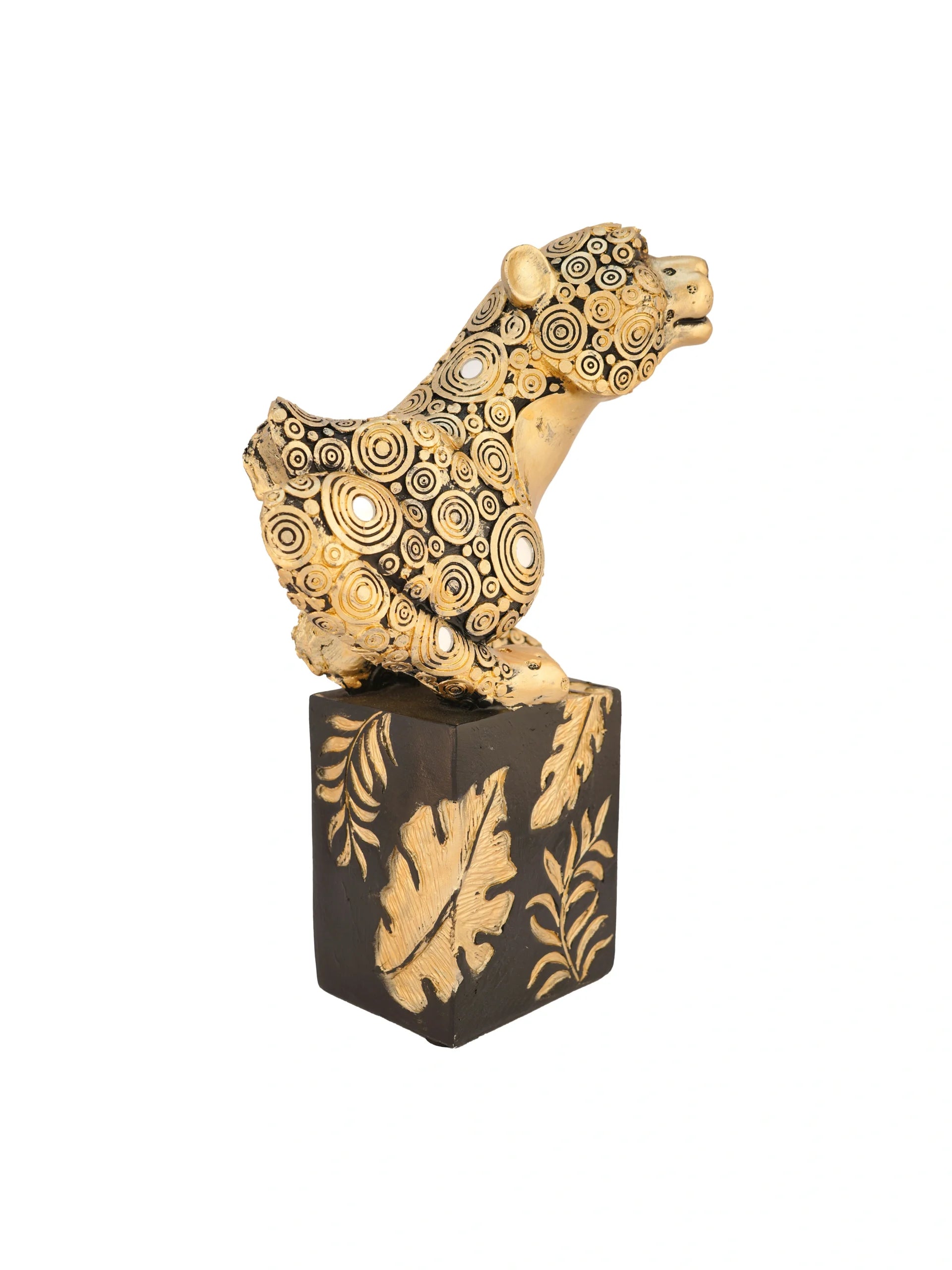 Premium Gold Patterned Leopard Sculpture with Velvet Backdrop