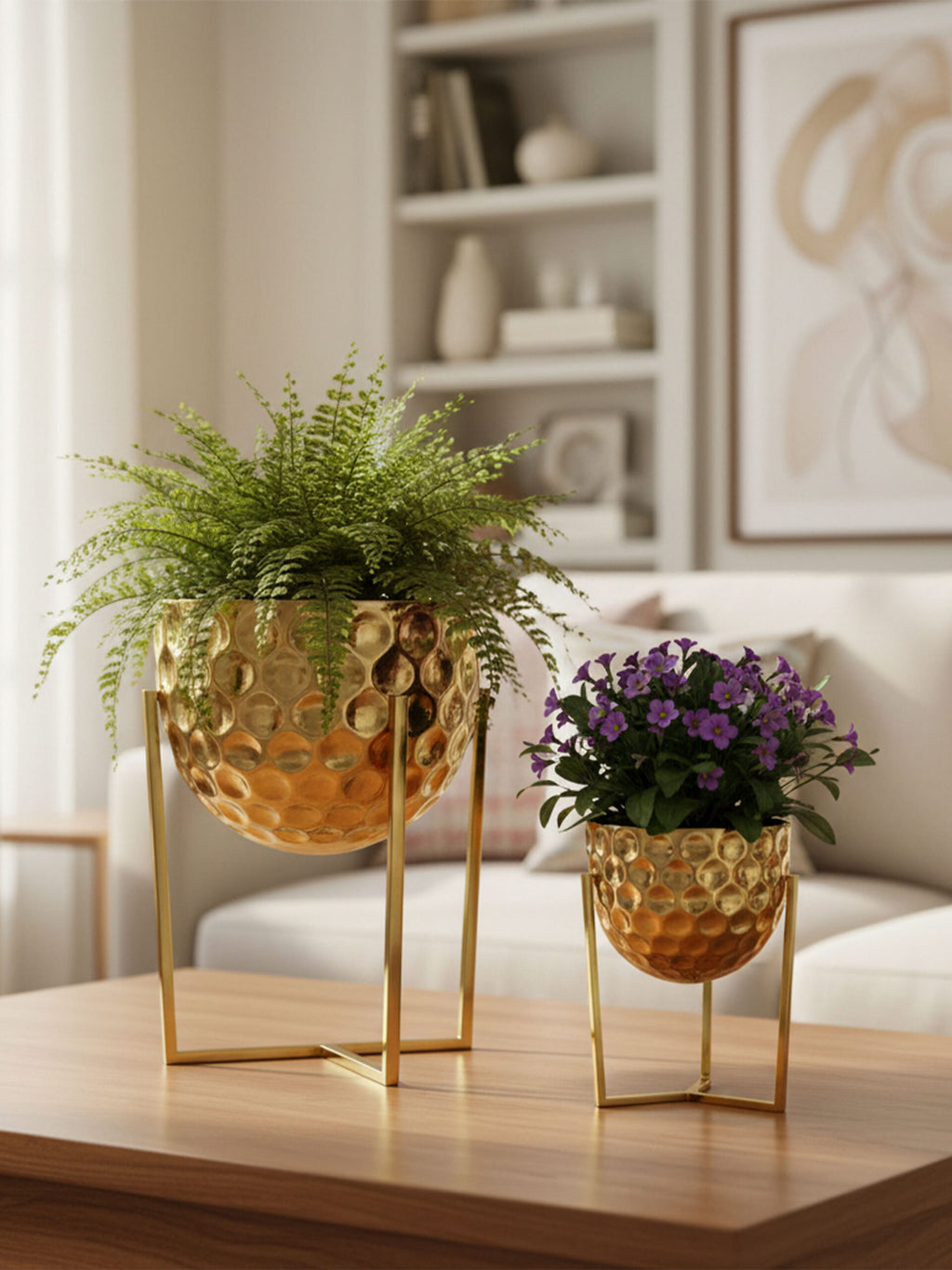 Luxury Brass Finish Indoor Metal Planters (Set of 2)