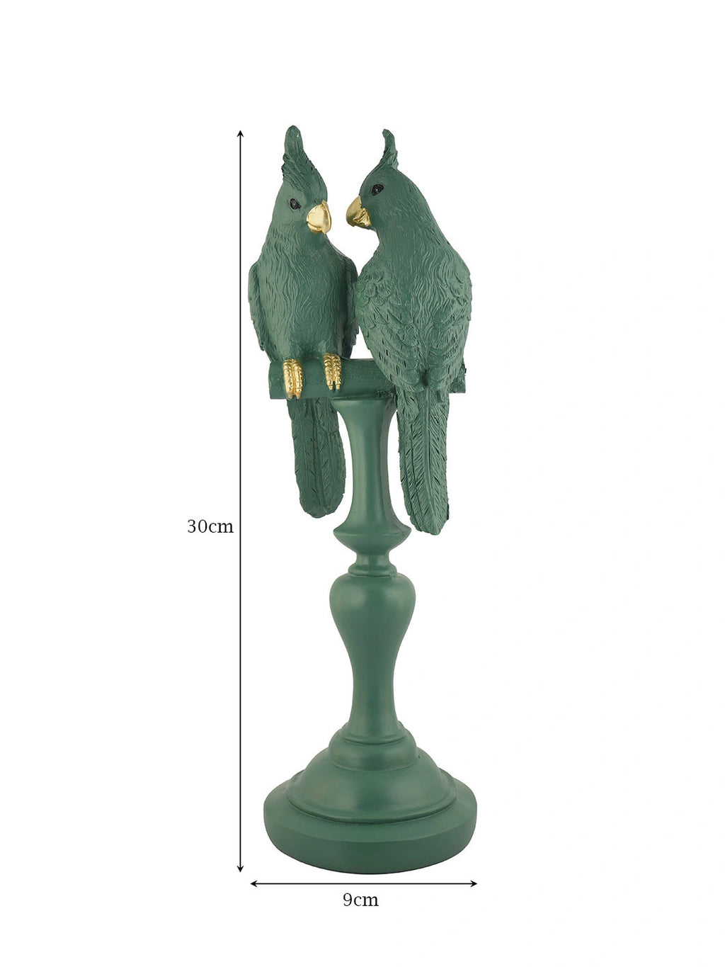Elegant Green & Gold Lovebirds Parrot Statue