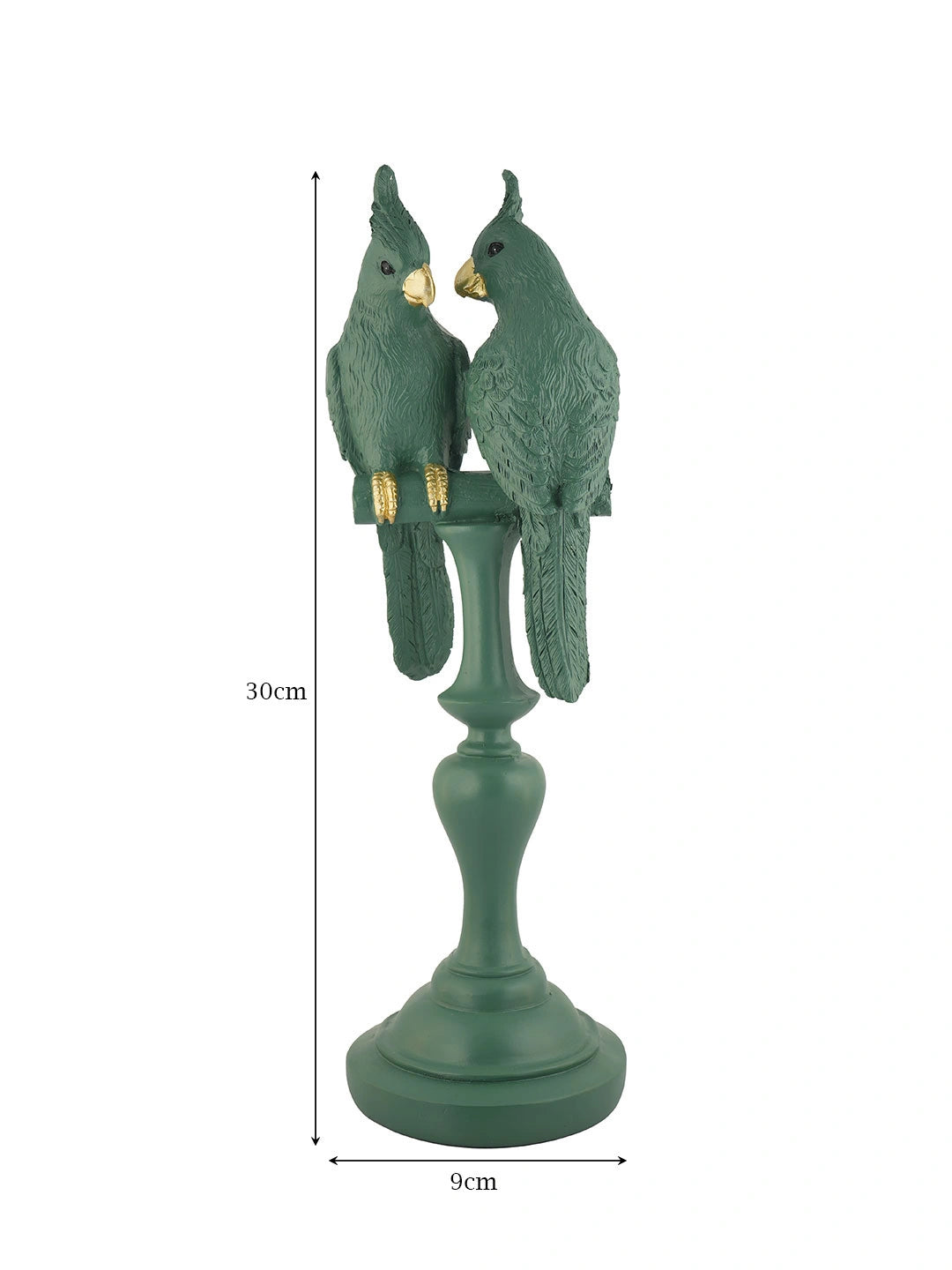 Elegant Green & Gold Lovebirds Parrot Statue