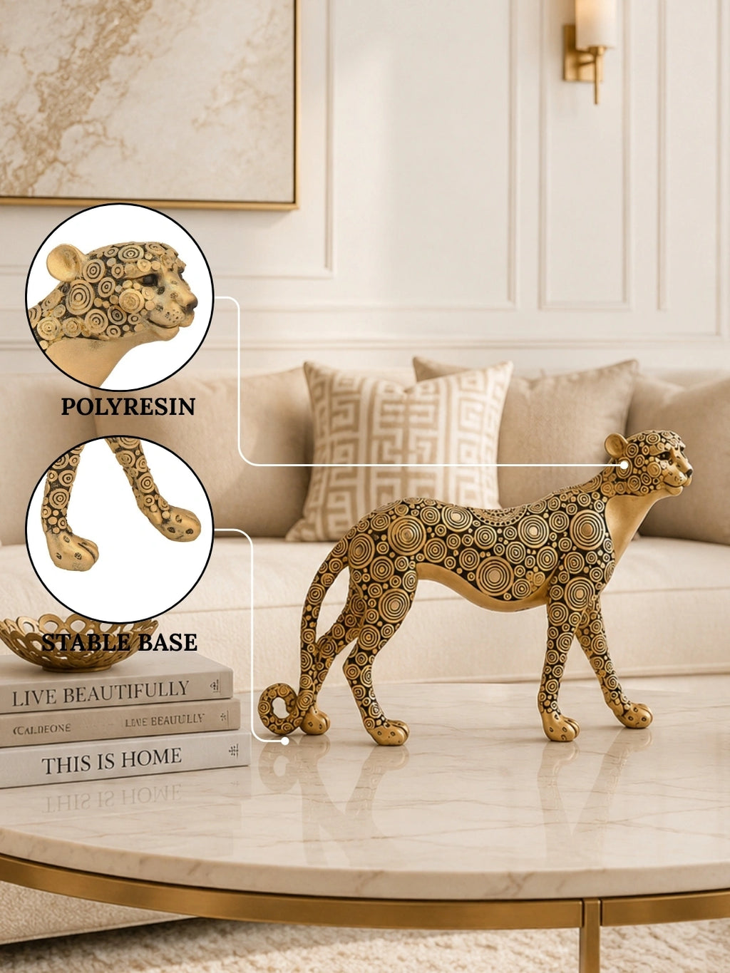 Ornate Gold Patterned Leopard Figurine