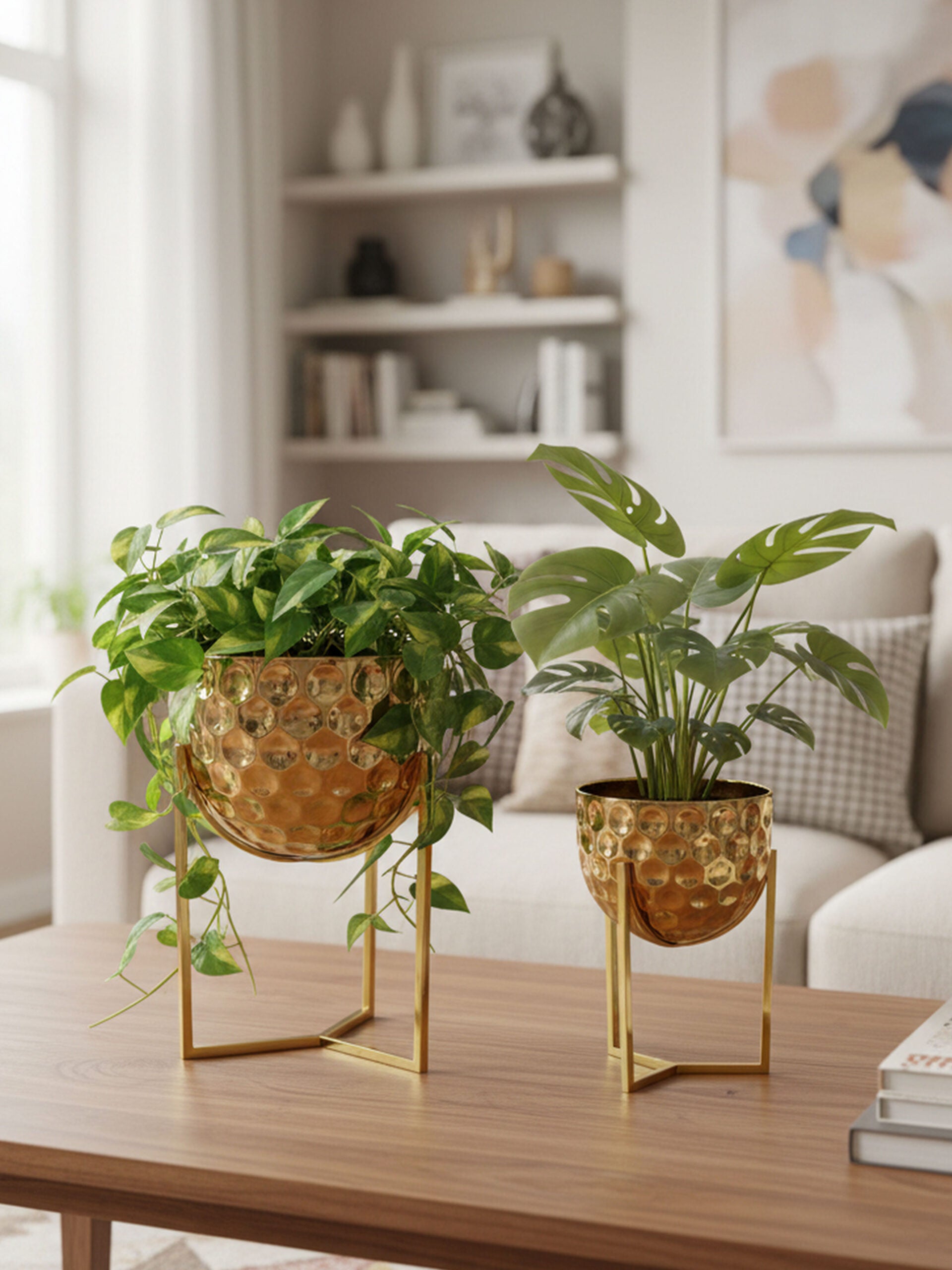 Luxury Brass Finish Indoor Metal Planters (Set of 2)