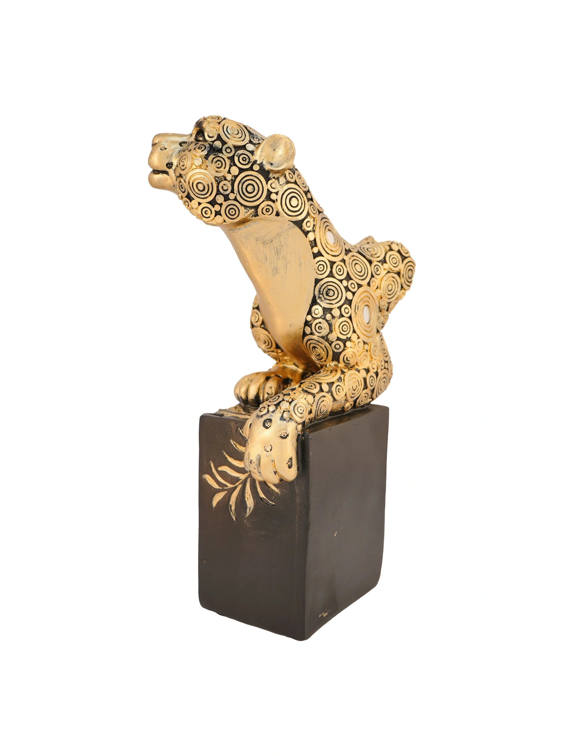 Premium Gold Patterned Leopard Sculpture with Velvet Backdrop