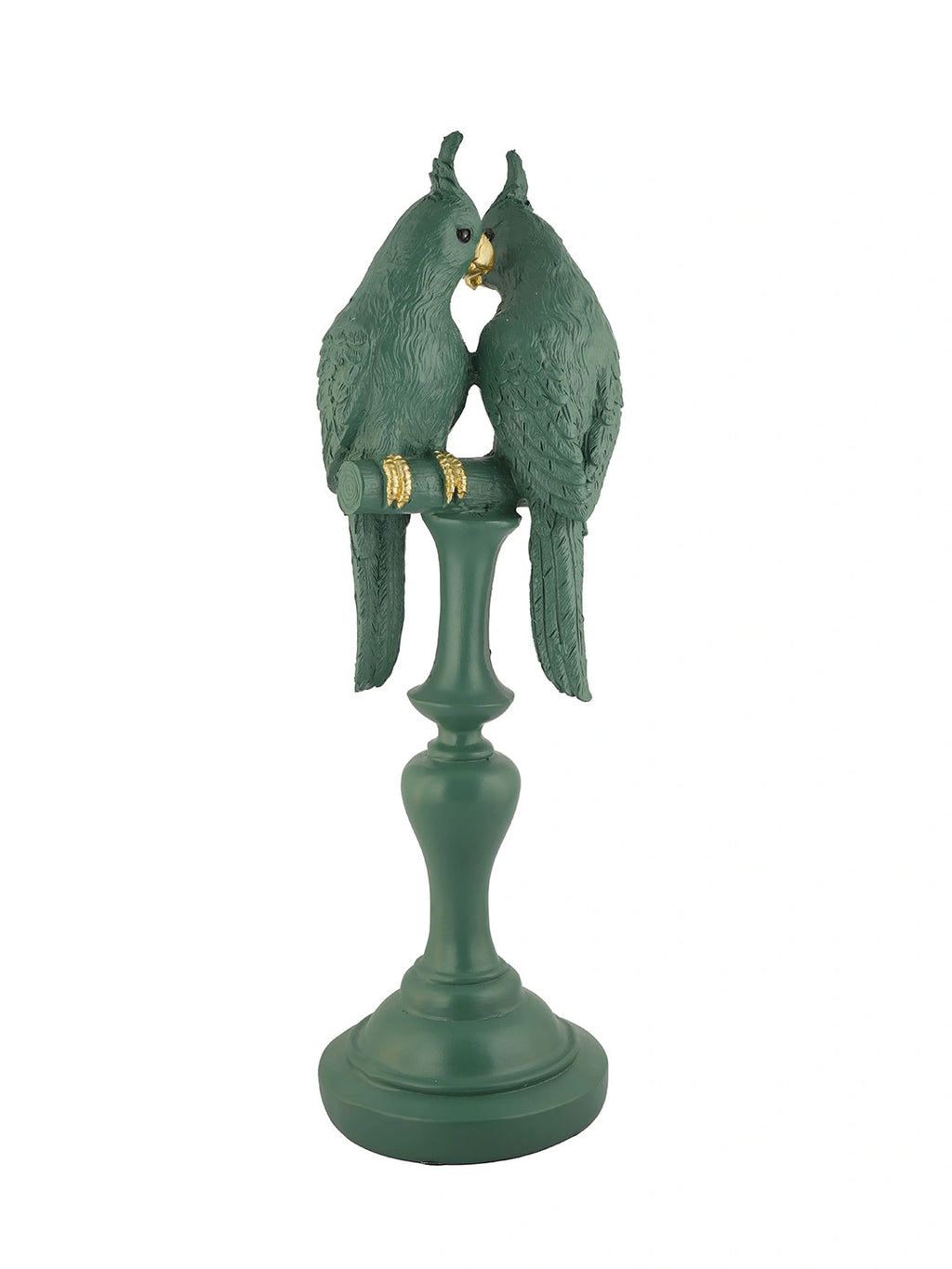Elegant Green & Gold Lovebirds Parrot Statue