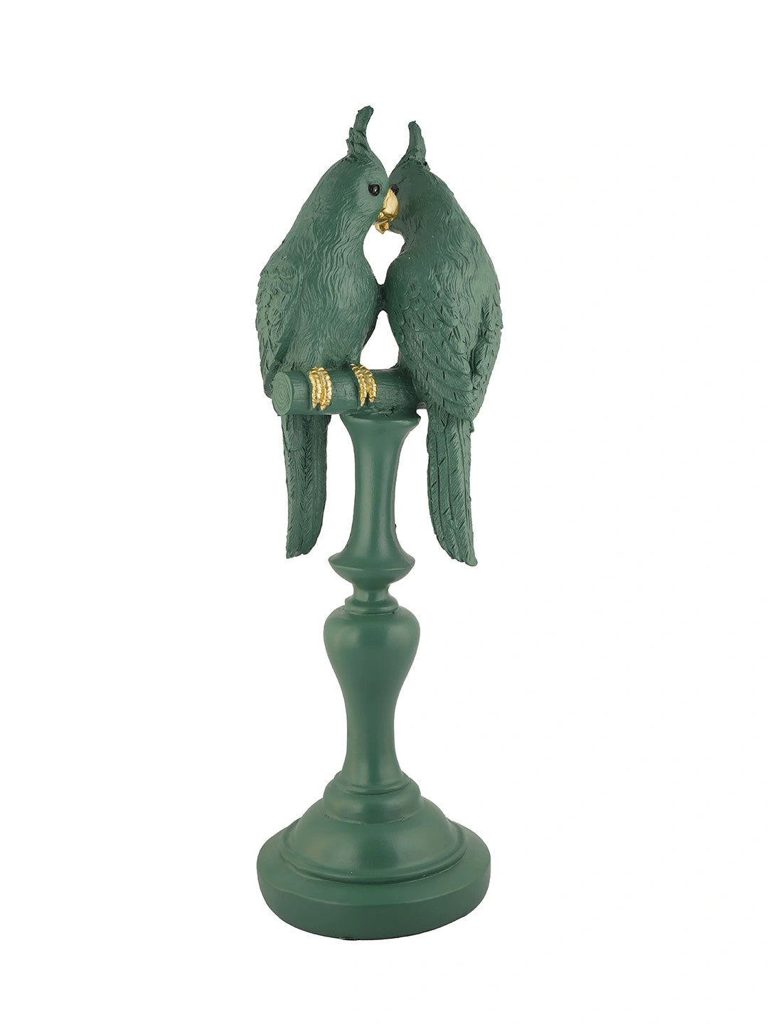Elegant Green & Gold Lovebirds Parrot Statue
