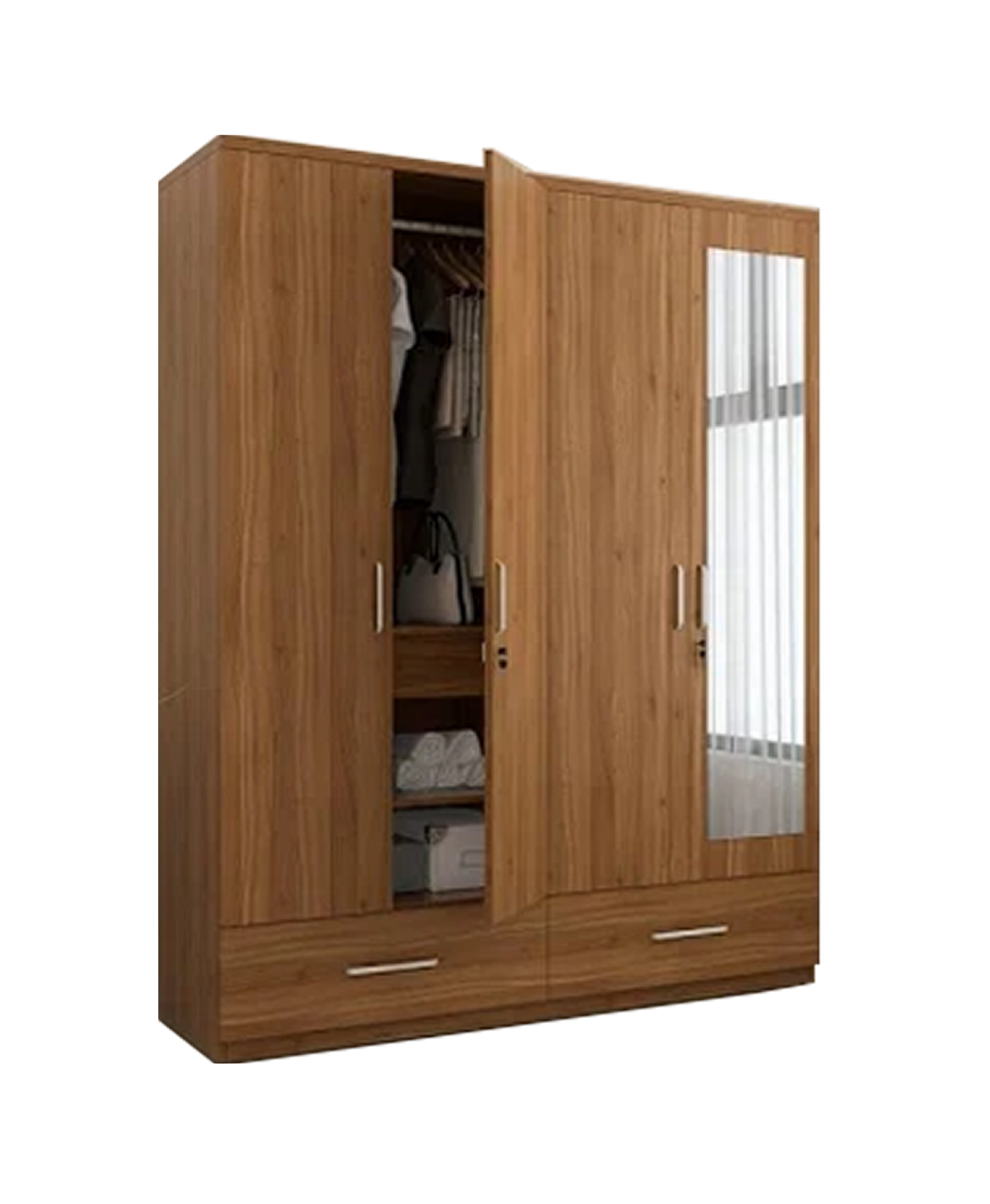 Aaramya Ralph 4-Door Dresser Mirror Panel Wardrobe with Drawers