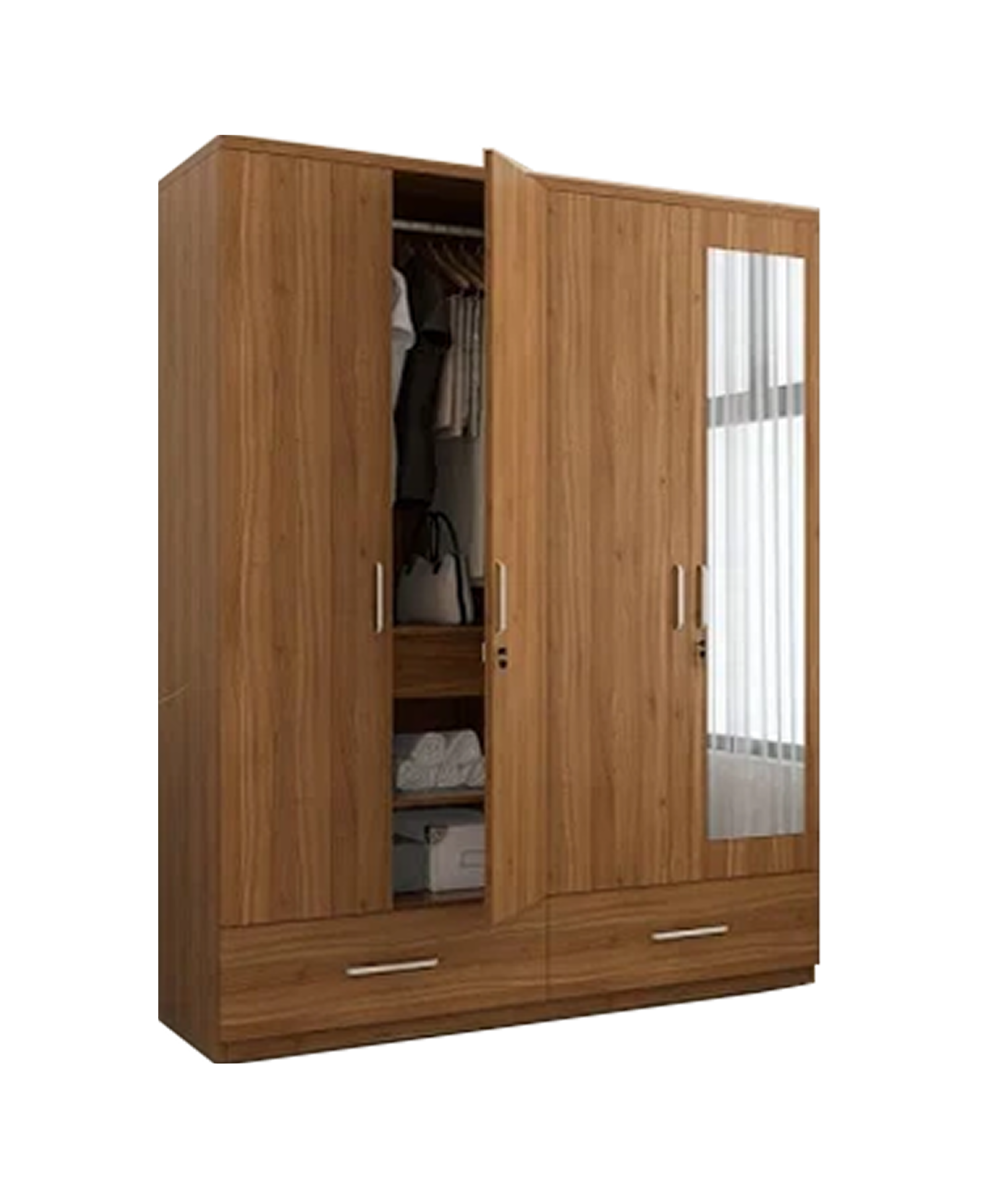 Aaramya Ralph 4-Door Dresser Mirror Panel Wardrobe with Drawers