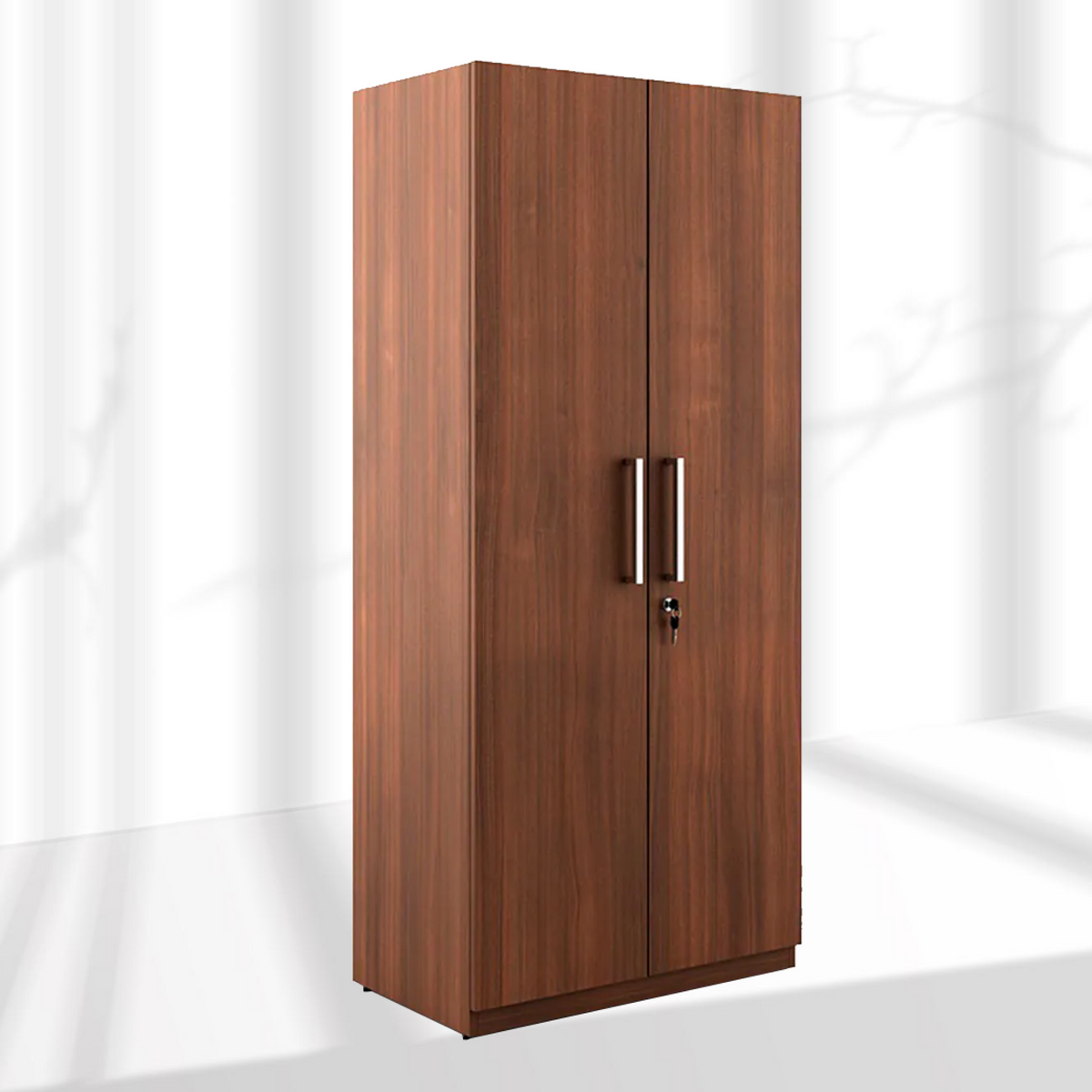 Wooden wardrobe with two doors on a white background