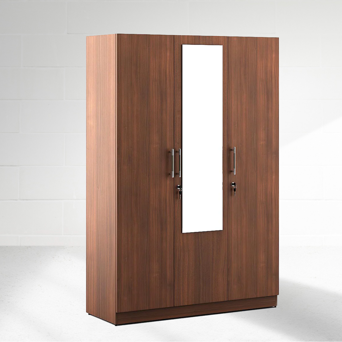 Wooden wardrobe with two doors on a white background
