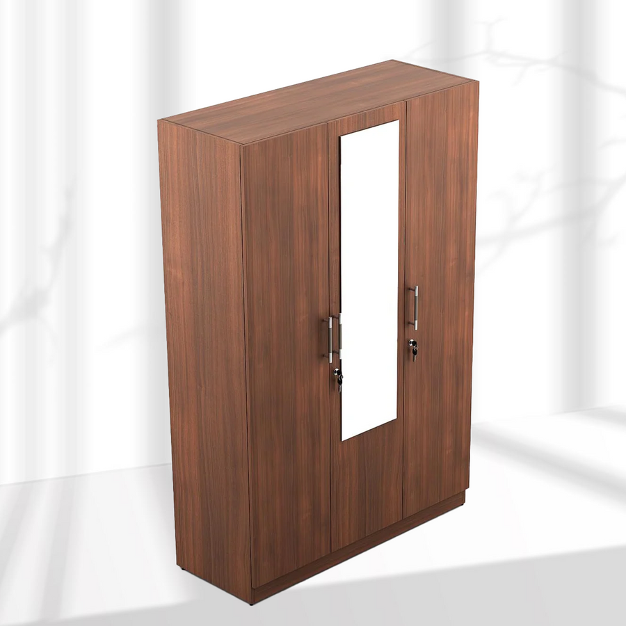 Wooden cabinet with a rectangular cutout on a white background
