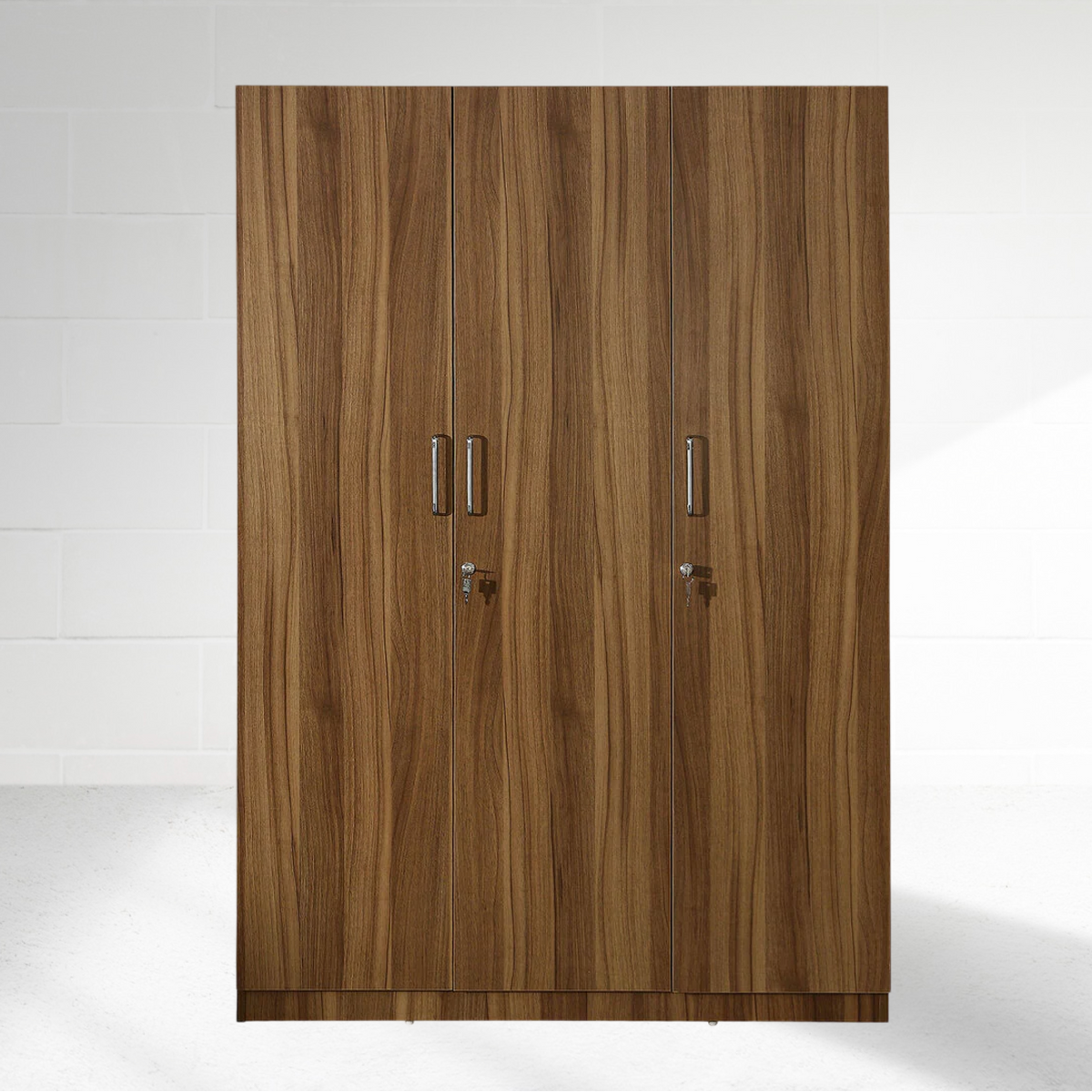 Wooden wardrobe with four doors on a white background