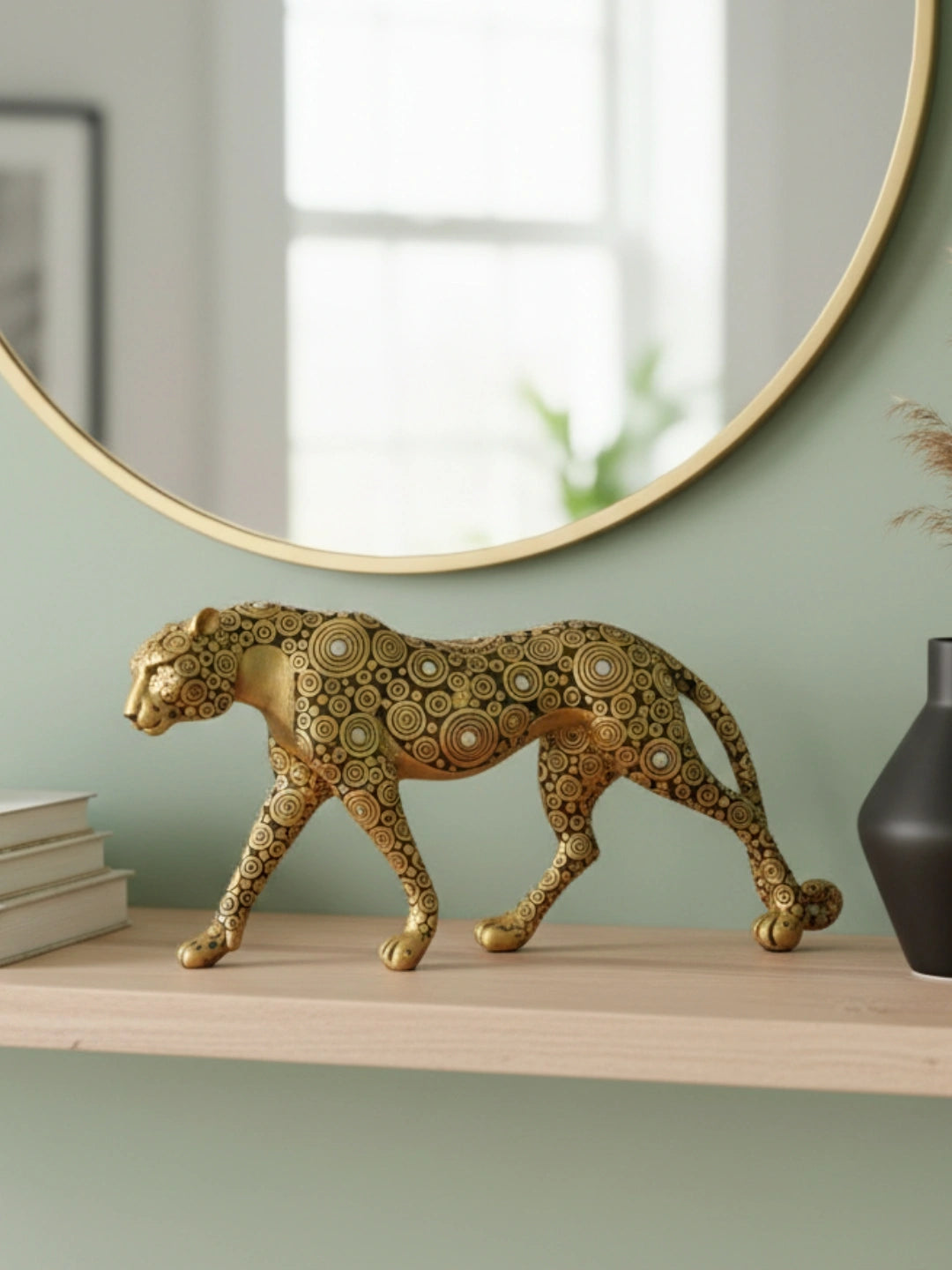 GOLDEN RESIN PANTHER WALKING