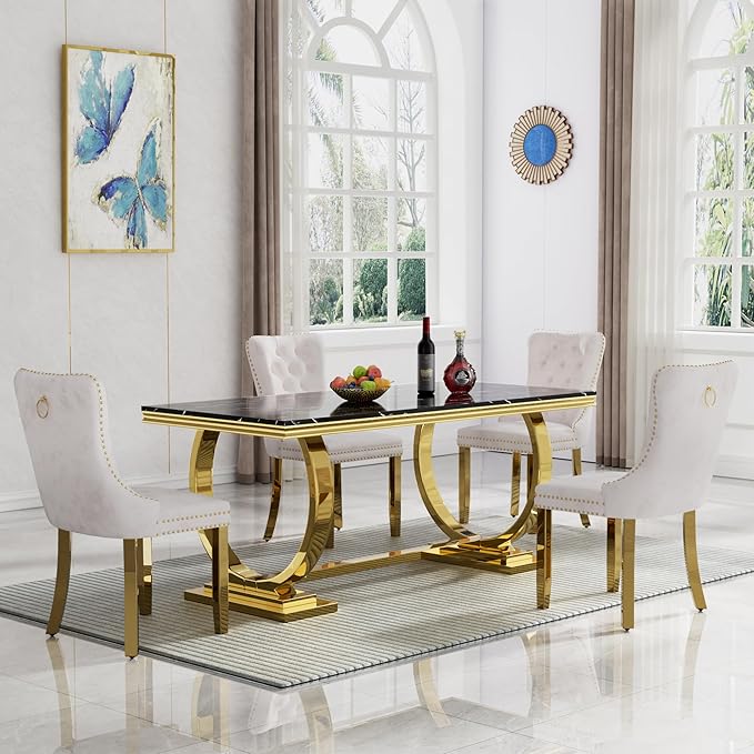StainlessSteelDiningTablewithmarbletop5