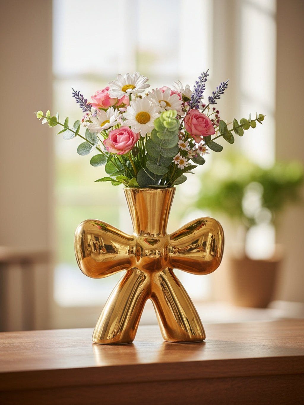Modern Gold Bowtie Ceramic Flower Vase