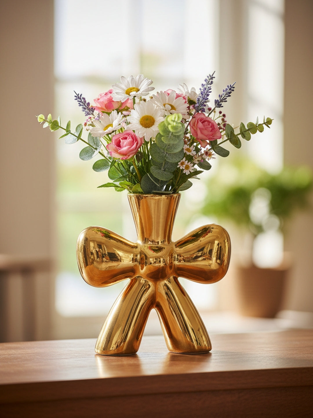 Modern Gold Bowtie Ceramic Flower Vase