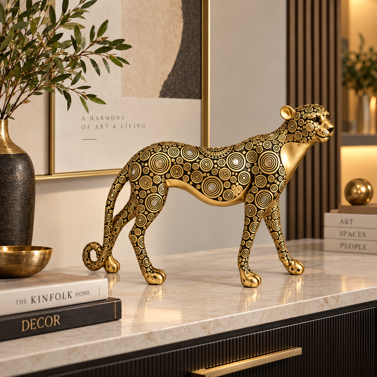 Ornate Gold Patterned Leopard Statue